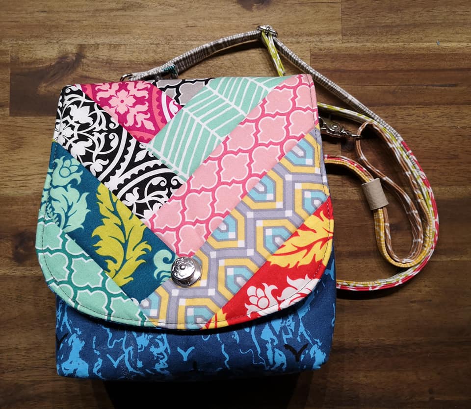 The Crossbody Bag PDF Sewing Pattern front view patchwork fabric