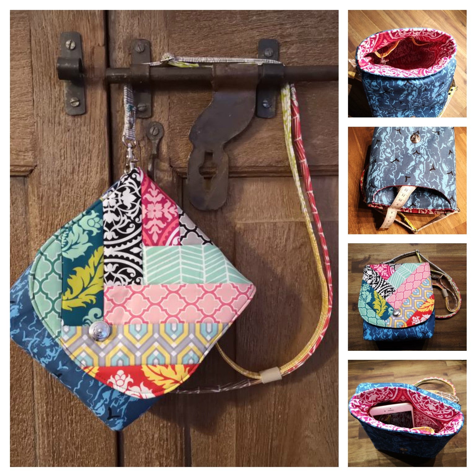 The Crossbody Bag PDF Sewing Pattern collage  fabric