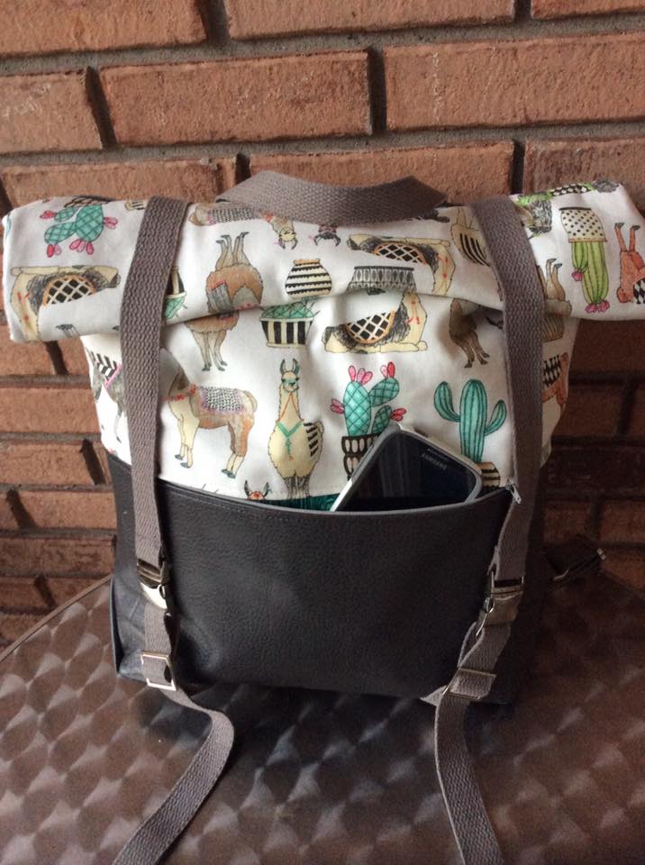 Atlas Rucksack sewing pattern made By Sandra Butler Sawyer lama and cactus fabric