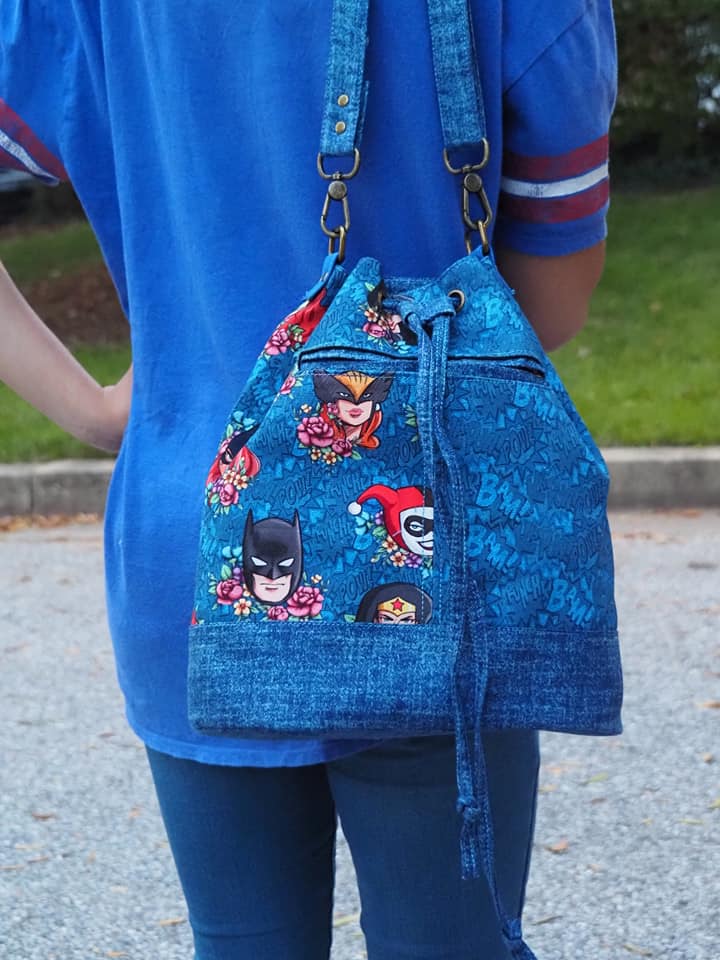 Bonnie Bucket Bag Sewing Pattern DC Hero fabric