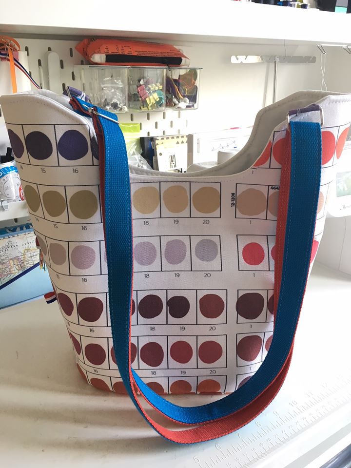 Bucket Tote PDF Sewing Pattern Spotty colour fabric