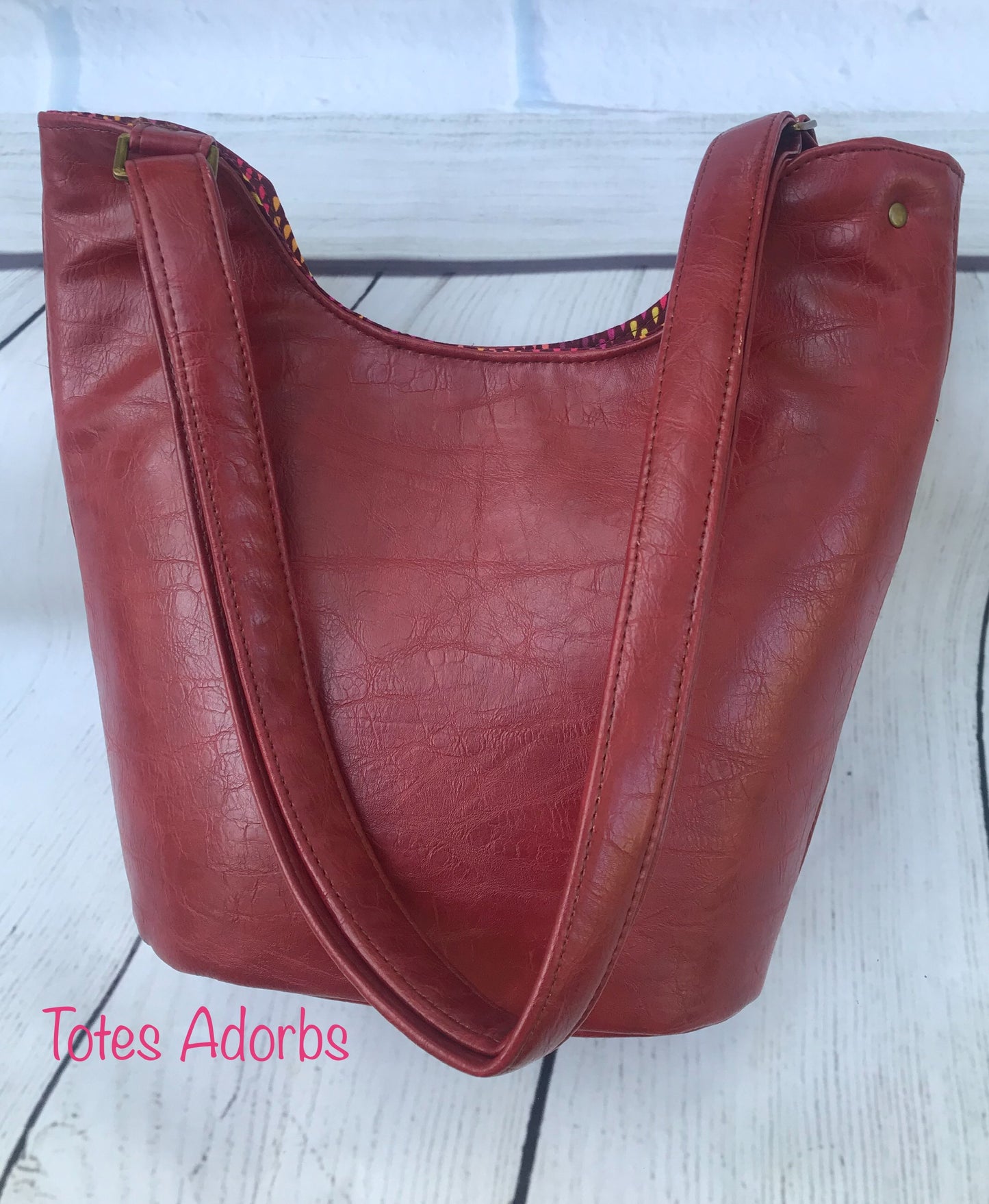Bucket Tote PDF Sewing Pattern red leather bag