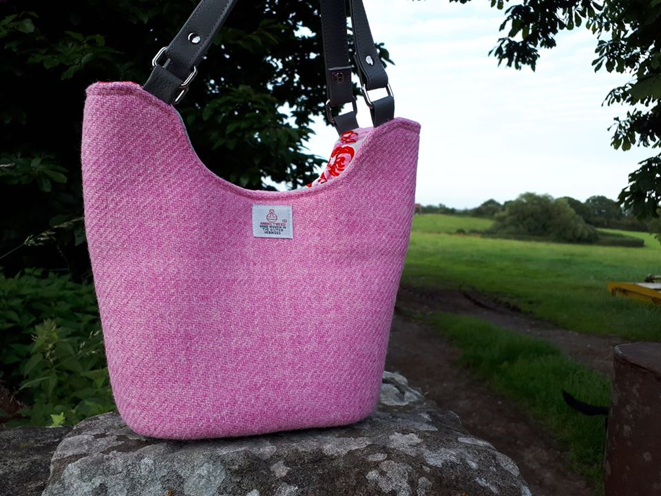 Bucket Tote PDF Sewing Pattern Pink Harris Tweed