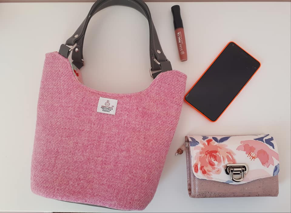 Bucket Tote PDF Sewing Pattern Pink Tweed fabric