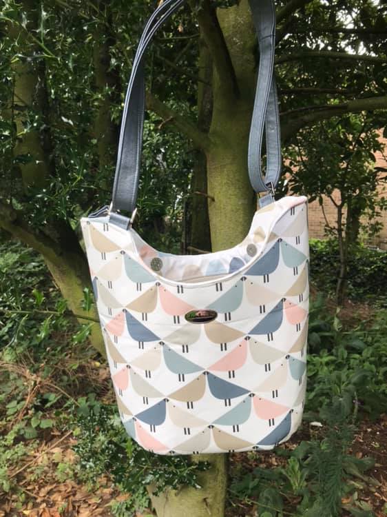 Bucket Tote PDF Sewing Pattern bird fabric