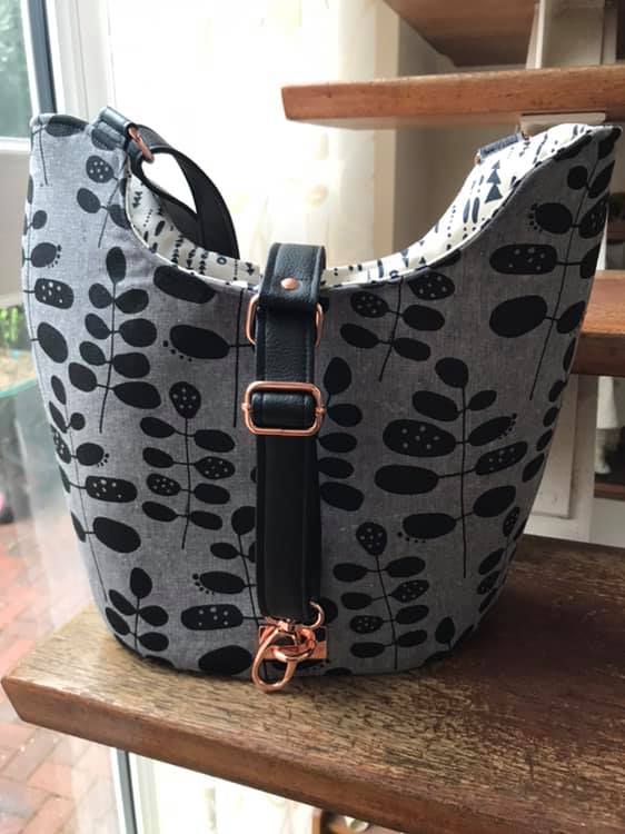 Bucket Tote PDF Sewing Pattern Grey and black floral print fabric