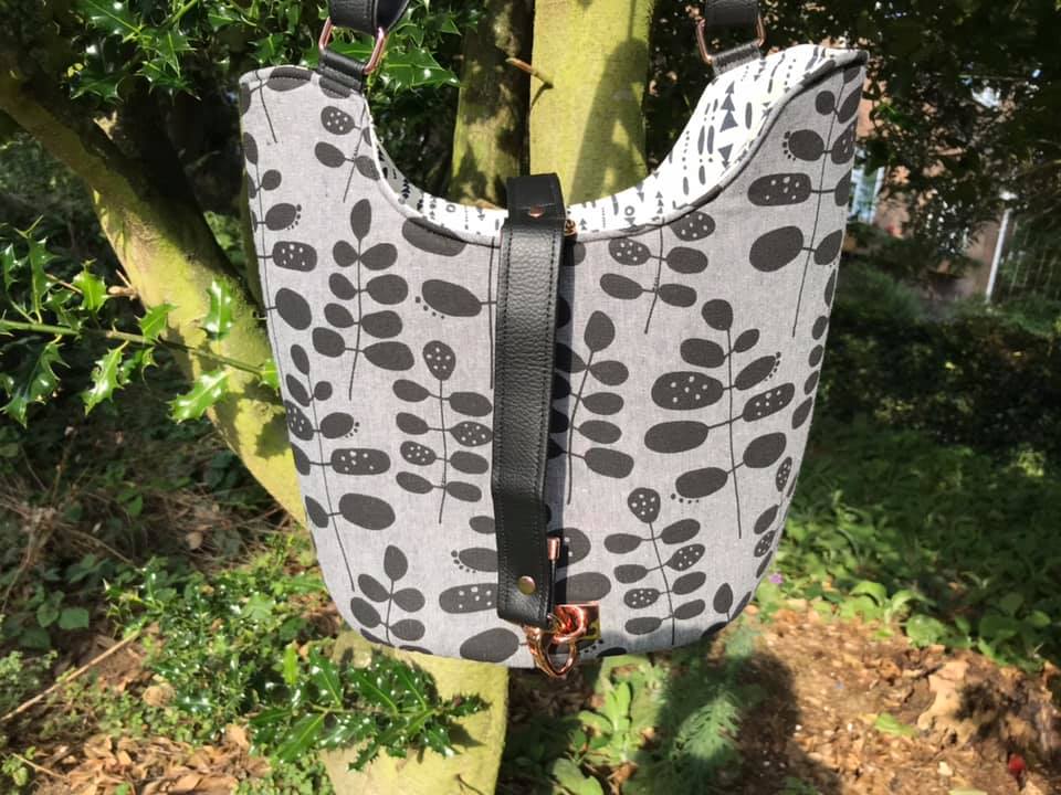 Bucket Tote PDF Sewing Pattern leaf print fabric