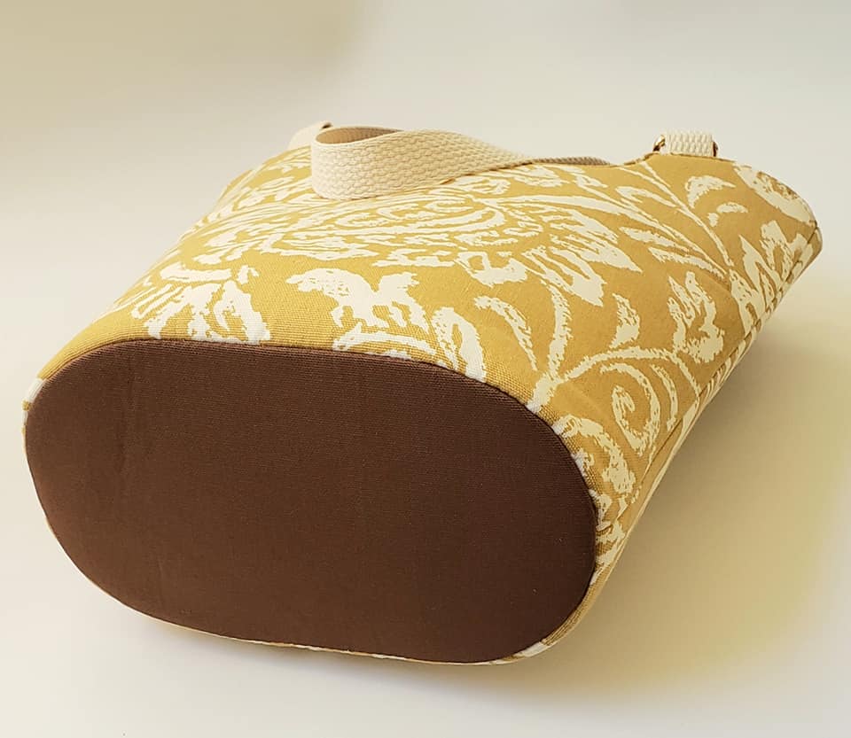 Bucket Tote PDF Sewing Pattern Yellow fabric with brown base