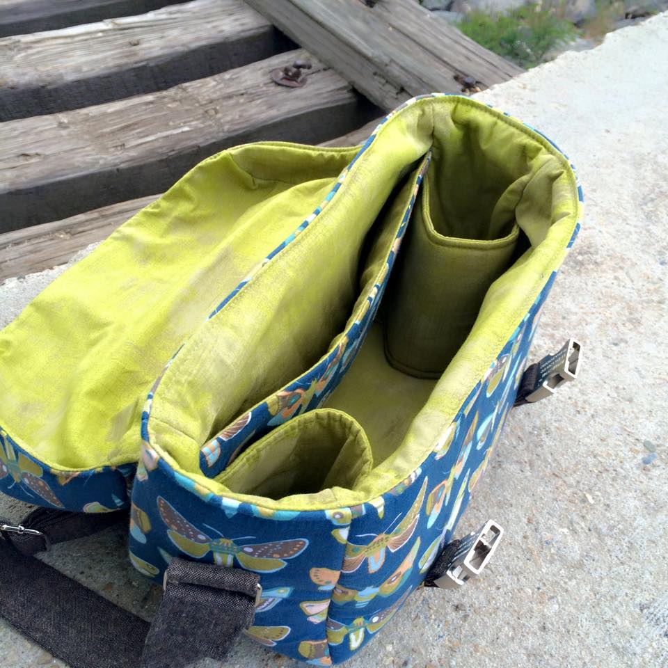 Camille Camera Bag Sewing Pattern  made by Jennifer Greene yellow interior
