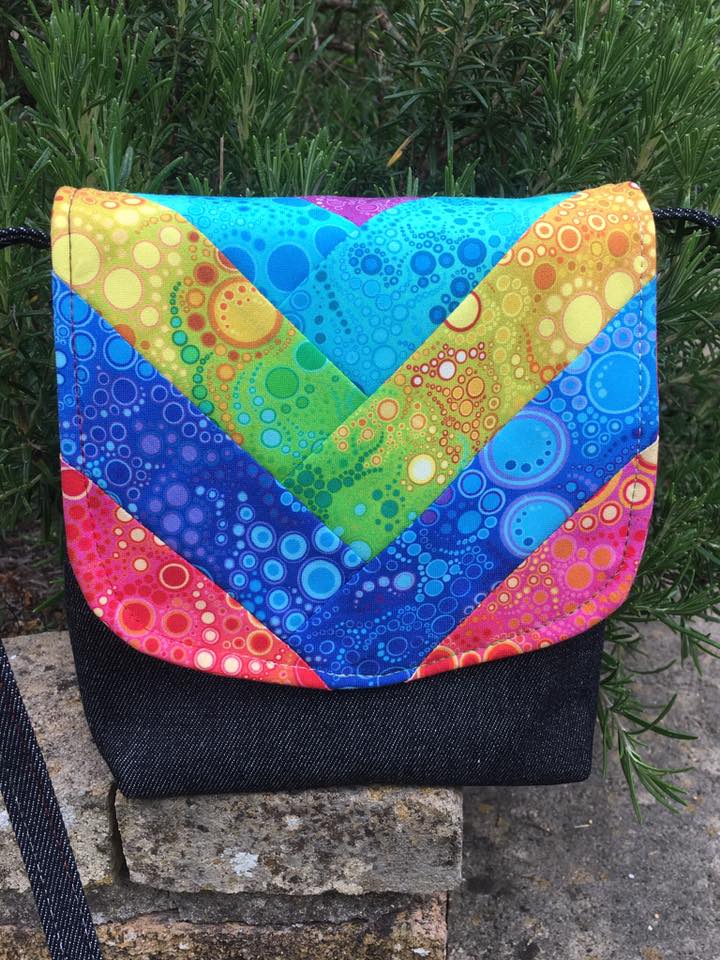 The Crossbody Bag PDF Sewing Pattern rainbow colour fabric