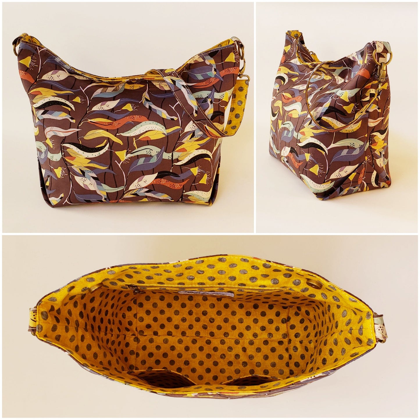 Cwtsh Bag PDF Sewing Pattern by Mrs H yellow fabric interior