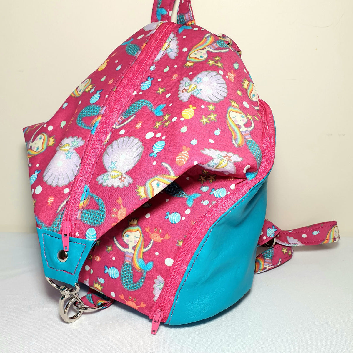 Denver Mini Backpack sewing pattern made by Tori Seamslegit - mermaid fabric