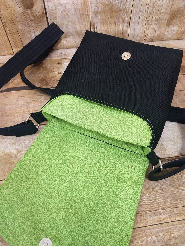 The Crossbody Bag PDF Sewing Pattern green interior fabric