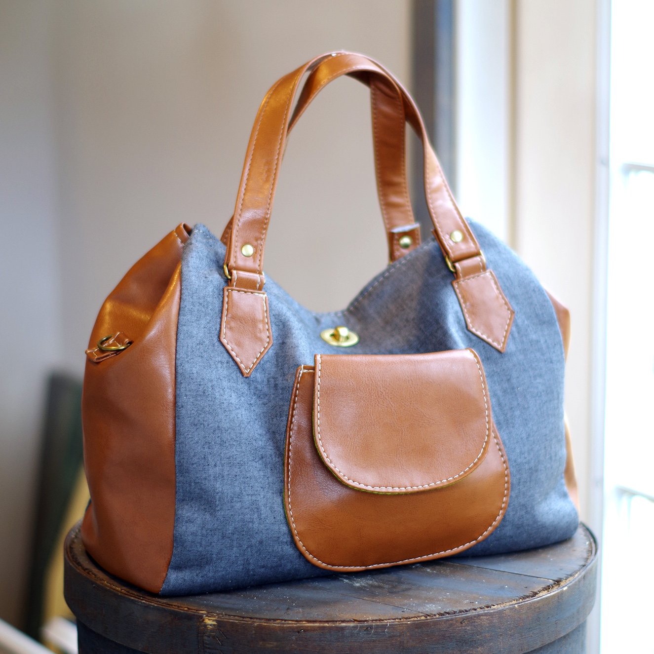 Frankie Handbag Tote sewing pattern made by Frankie Square
