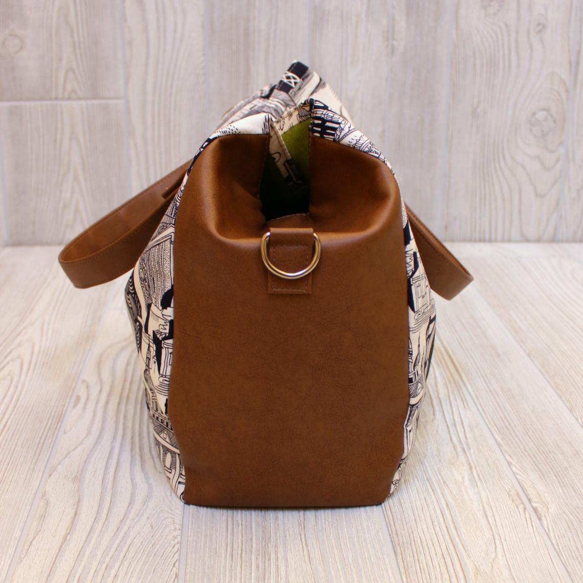 Frankie Handbag Tote sewing pattern made by Jennifer Greene - side view