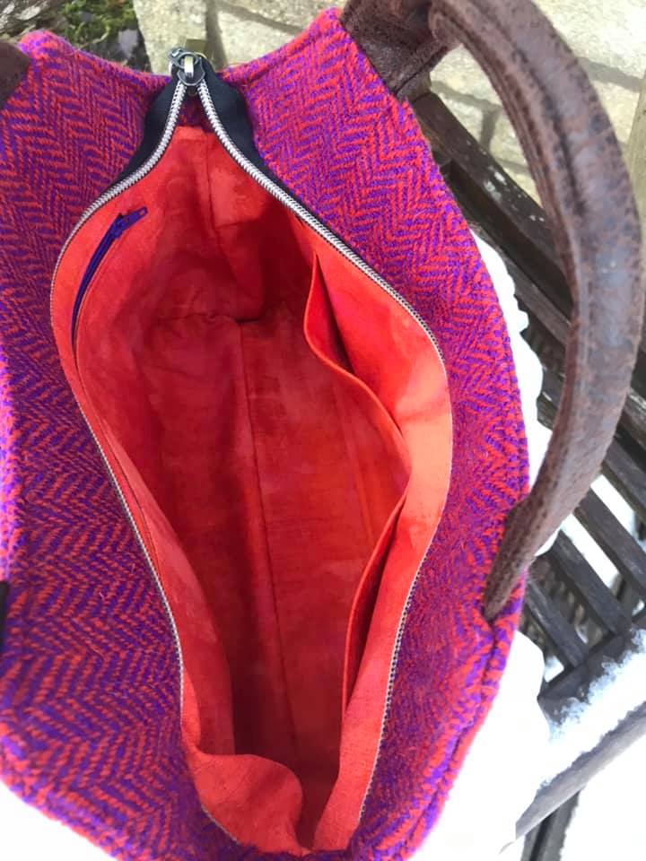 Hope Handbag PDF Sewing Pattern - made by Alice Ferguson Tweed fabric internal view