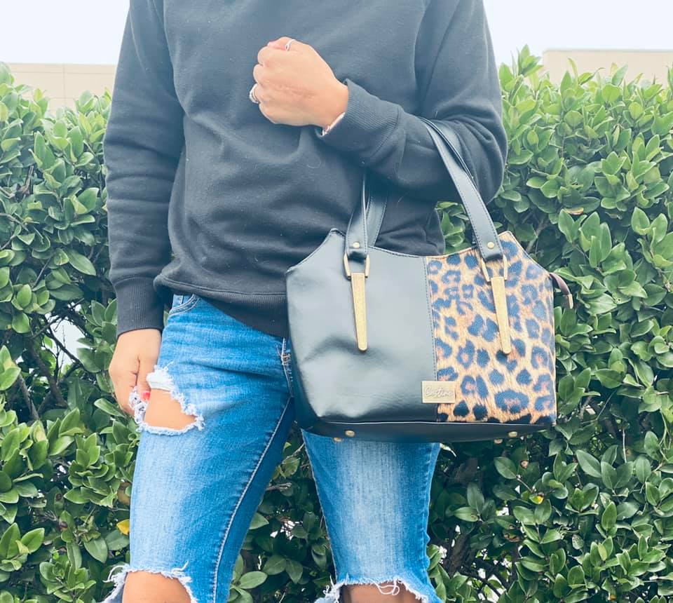 Hope Handbag PDF Sewing Pattern - made by Desra Brown leopard fabric