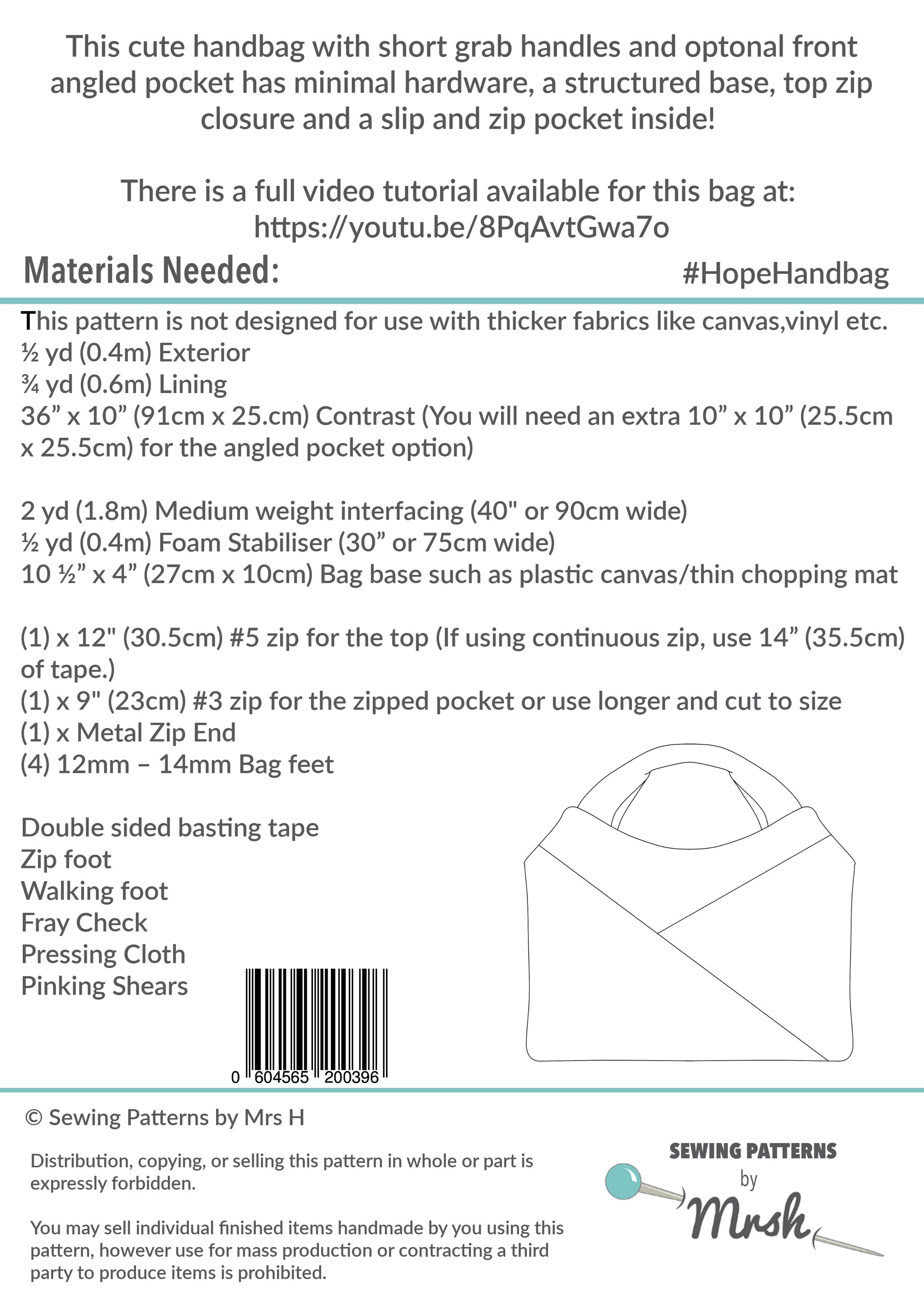 Hope Handbag PDF Sewing Pattern back cover