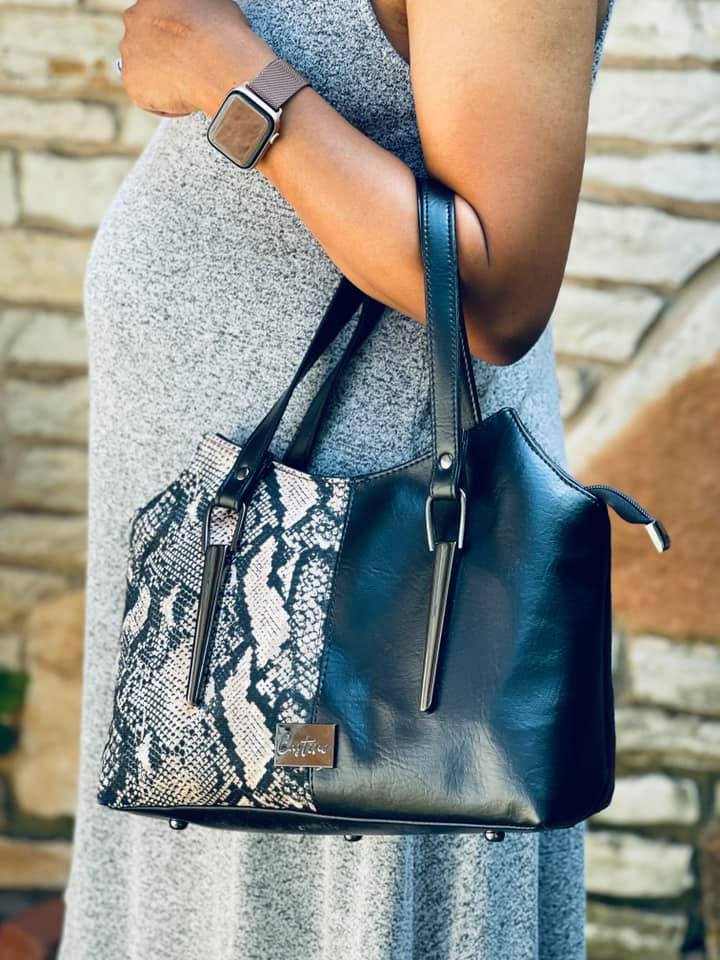 Hope Handbag PDF Sewing Pattern made by Monica Ann Bernstine-Castine snakeskin fabric