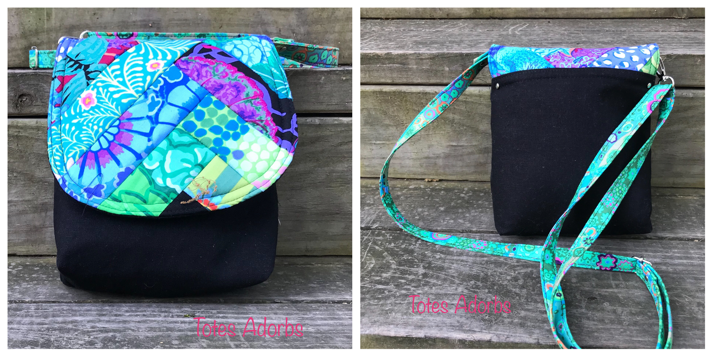 The Crossbody Bag PDF Sewing Pattern 
crafted by Totes Adorbs front and rear view