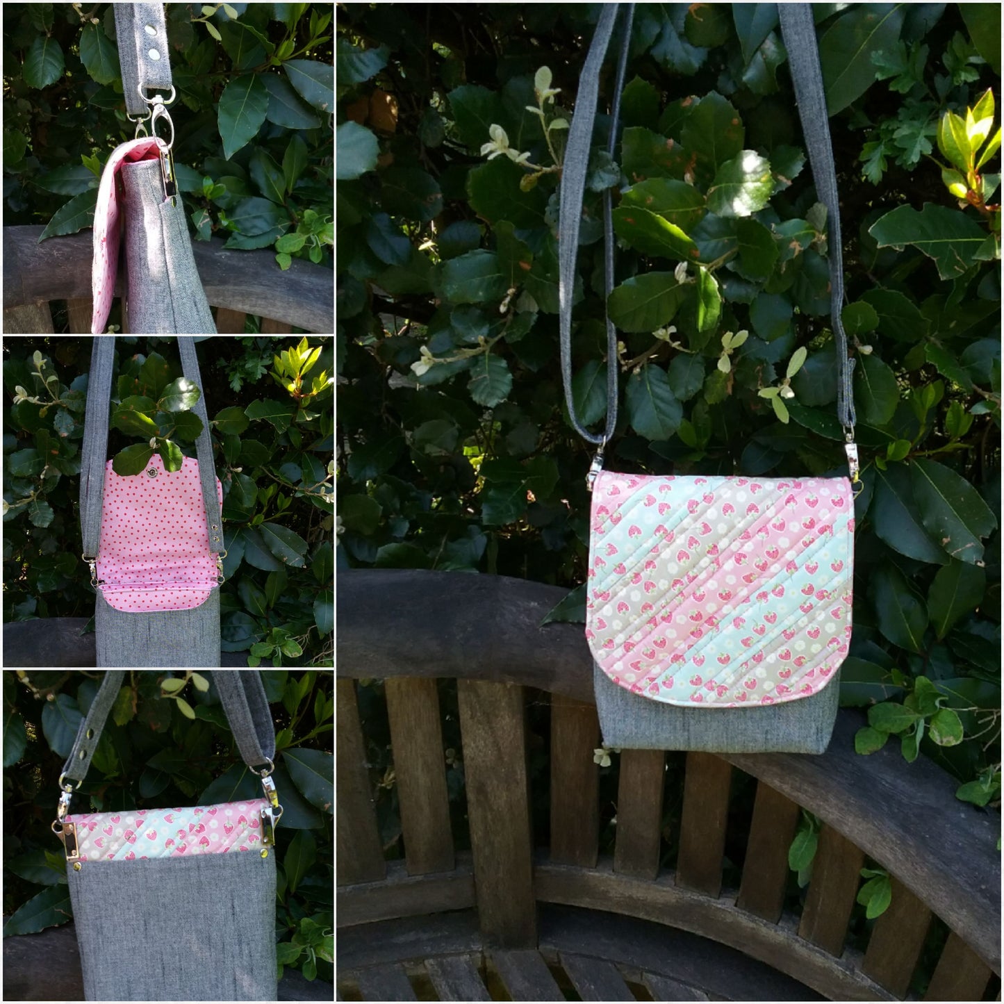 The Crossbody Bag PDF Sewing Pattern pink and grey collage