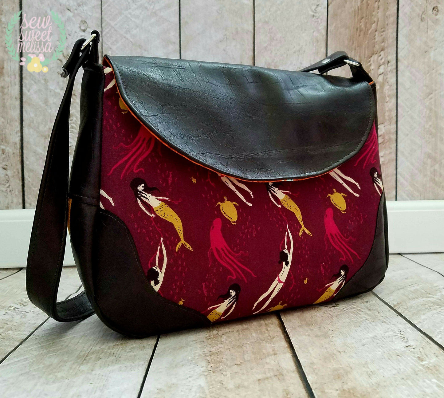 Sadie Expandable Bag Sewing Pattern made by Melissa Magruder mermaid fabric