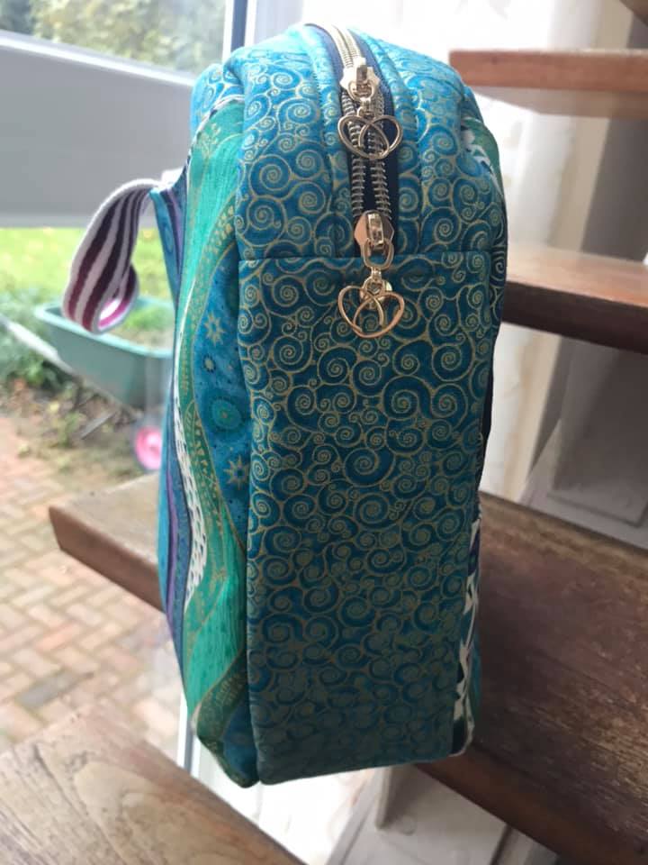 Side Hustle PDF Sewing Pattern side view with gold zipper