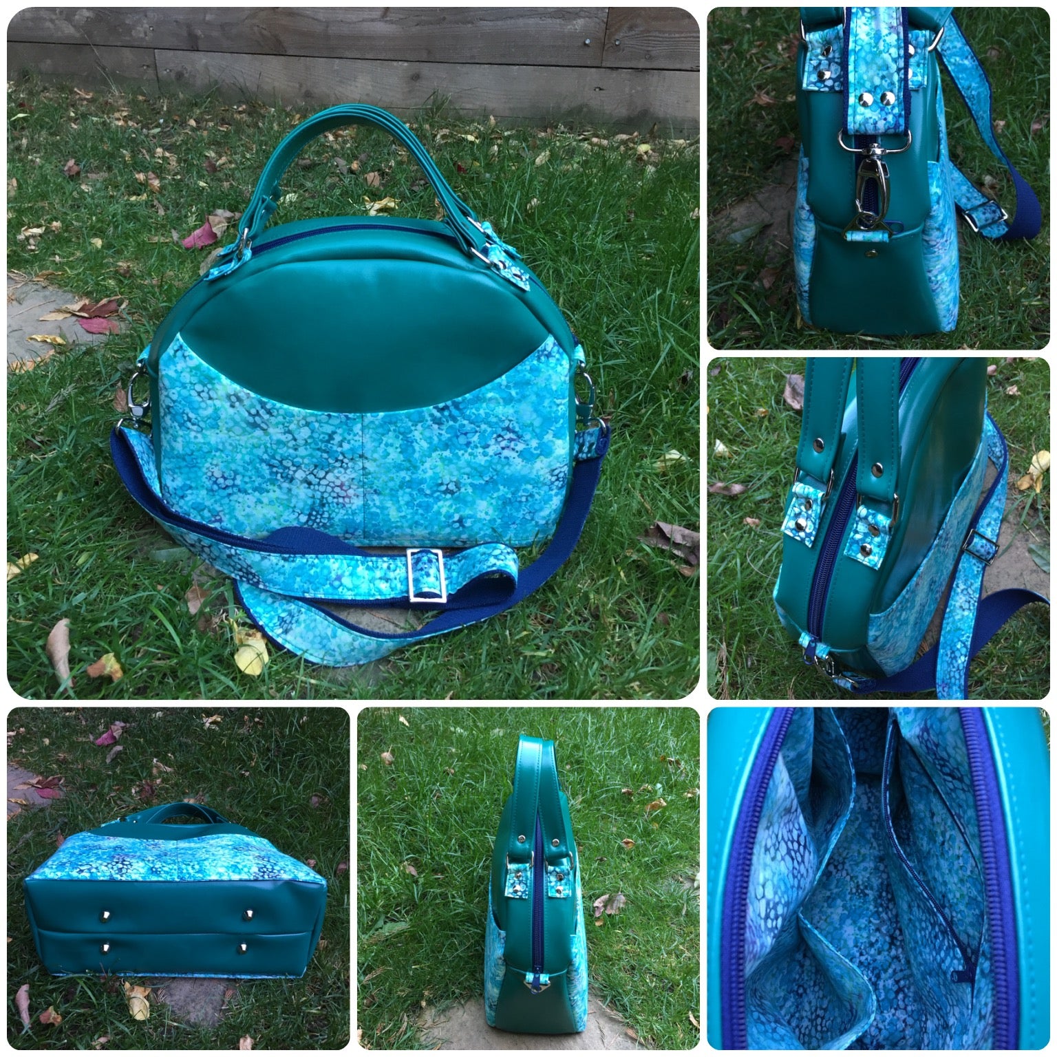 The Bowler Bag PDF Sewing Pattern blue tone fabric made by Laura
