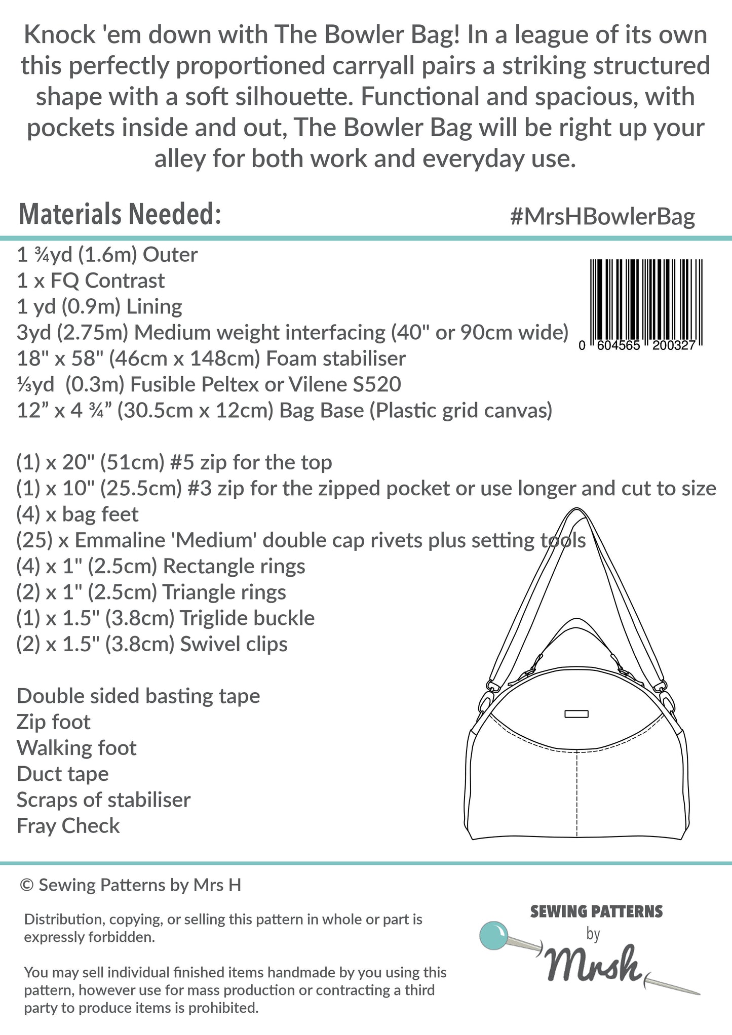 The Bowler Bag by Sewing Patterns by Mrs H back cover