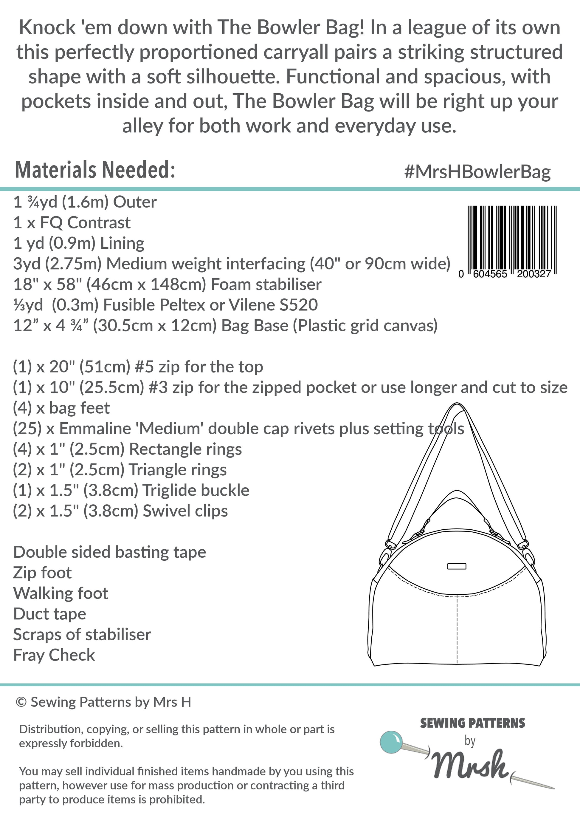 The Bowler Bag by Sewing Patterns by Mrs H back cover