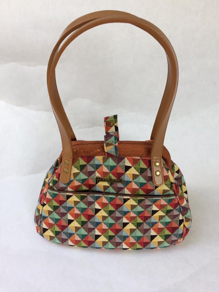 The Companion Carpet Bag sewing pattern by Mrs H made by Jeni Owen Geometric fabric