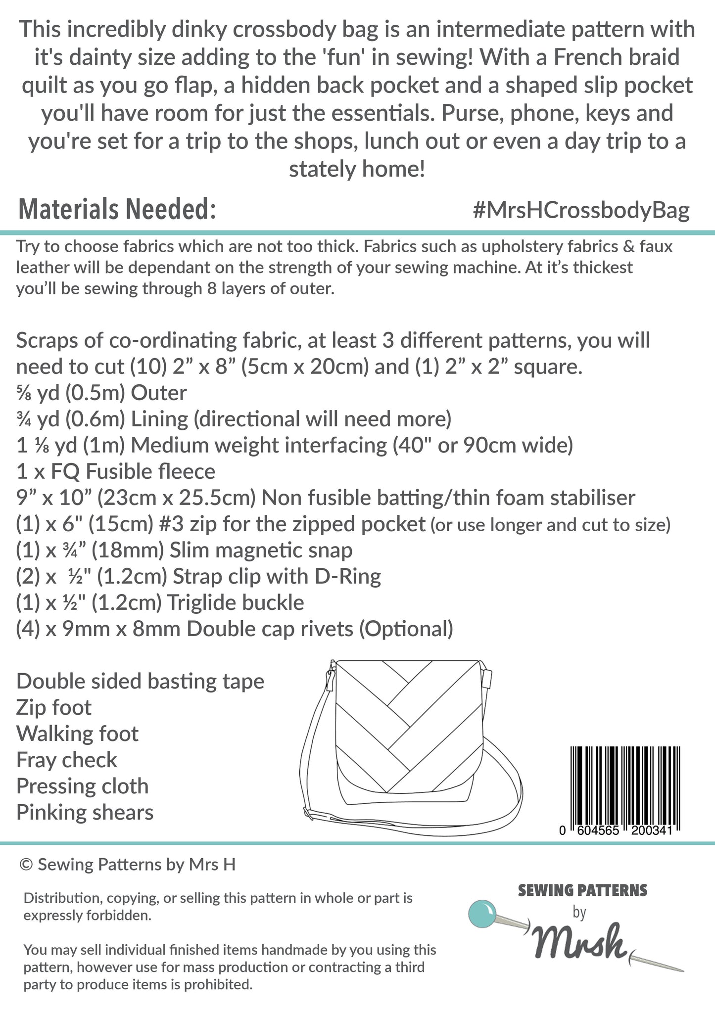 The Crossbody Bag PDF Sewing Pattern back cover