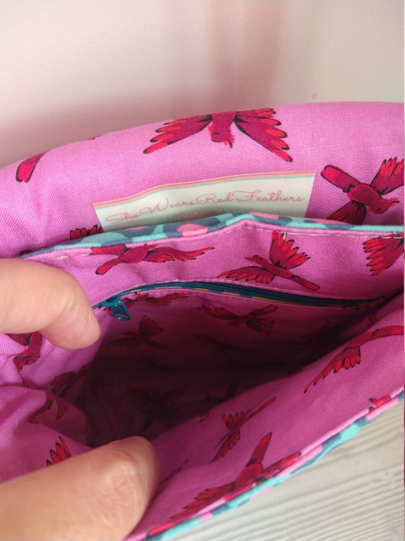The Crossbody Bag PDF Sewing Pattern interior bird pattern fabric