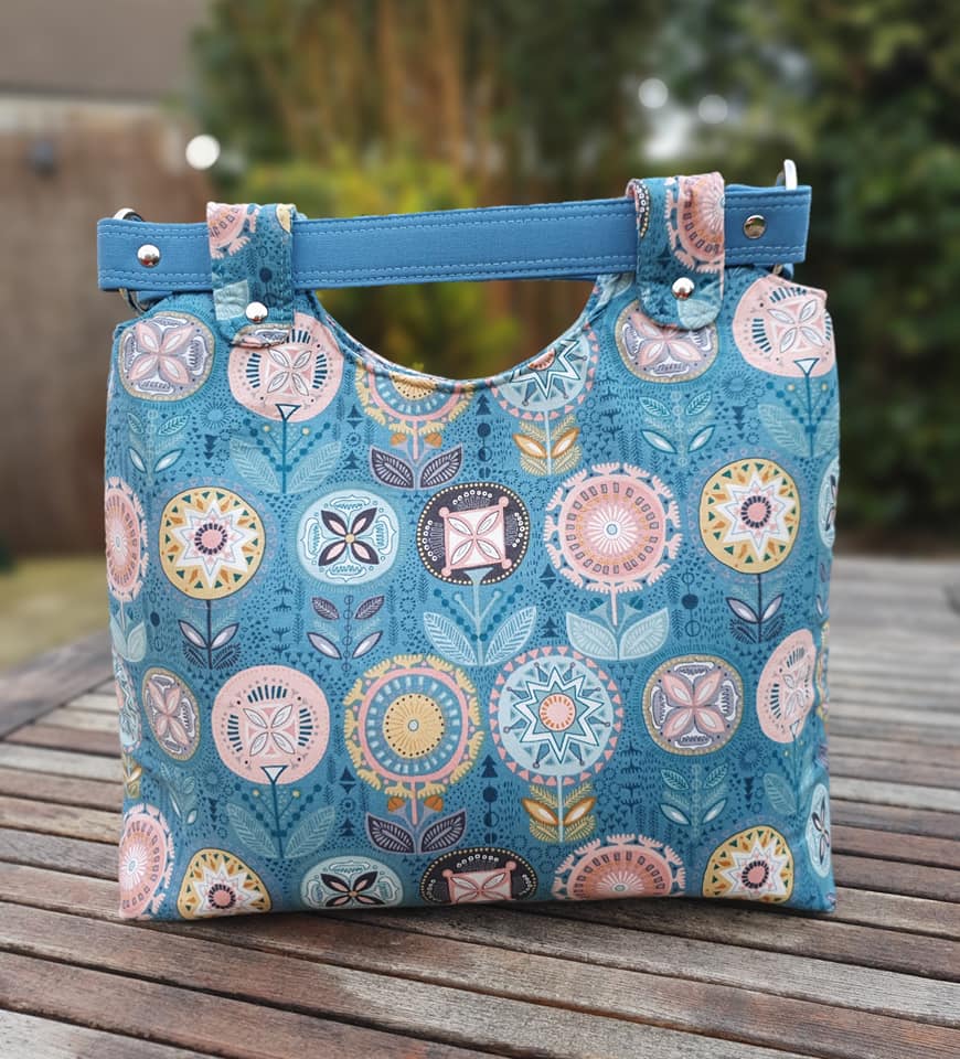 The Loopy Lou Bag PDF Sewing Pattern blue fabric floral geometric