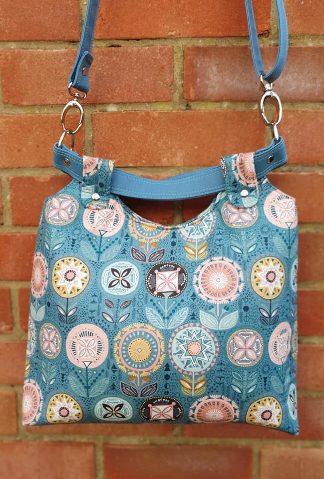 The Loopy Lou Bag PDF Sewing Pattern blue geometric floral fabric