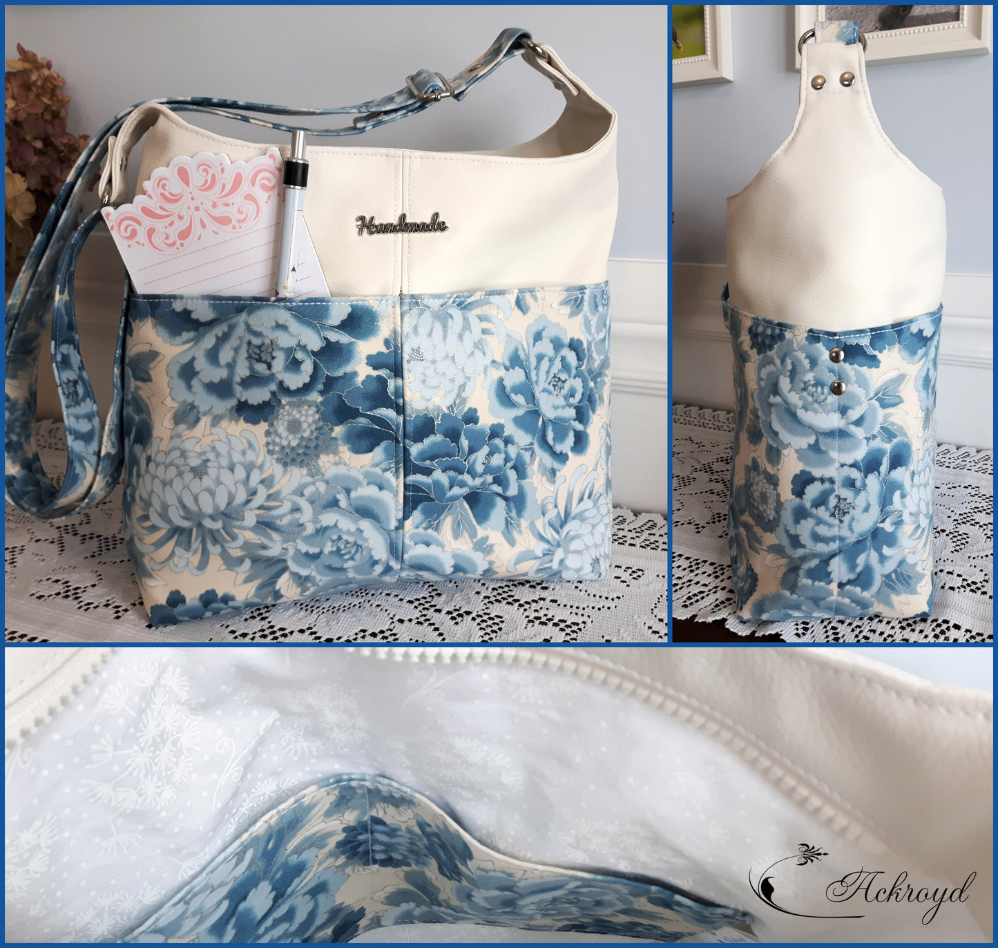 The Ring Sling PDF Bag Sewing Pattern blue floral fabric