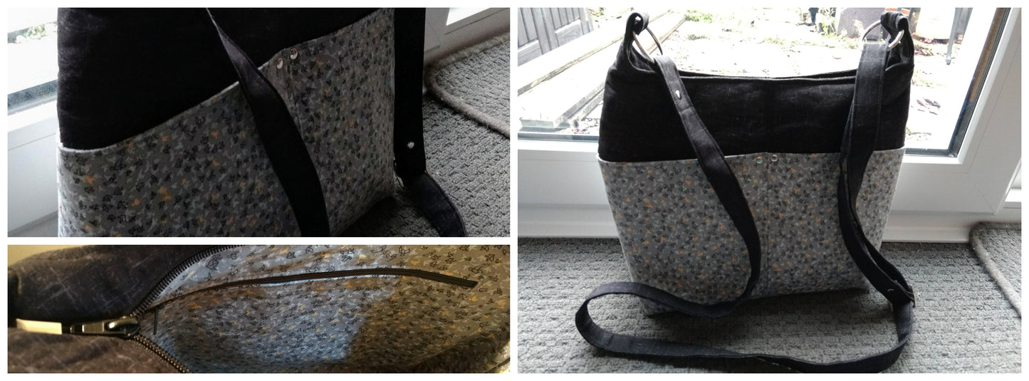 The Ring Sling PDF Bag Sewing Pattern grey and yellow spotty  fabric