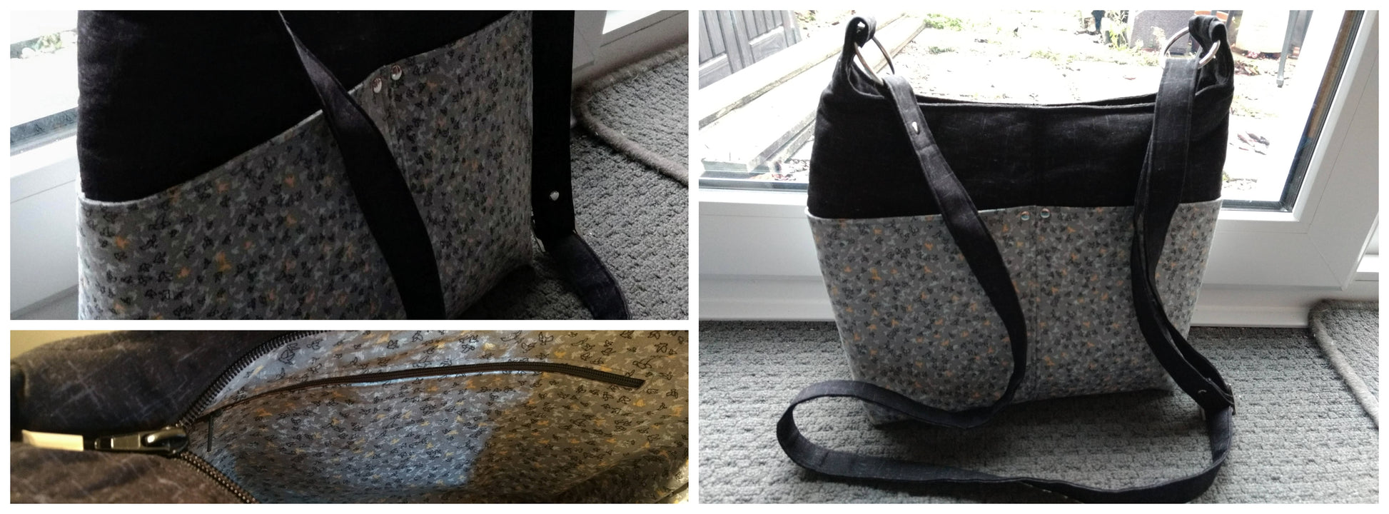 The Ring Sling PDF Bag Sewing Pattern grey and yellow spotty  fabric