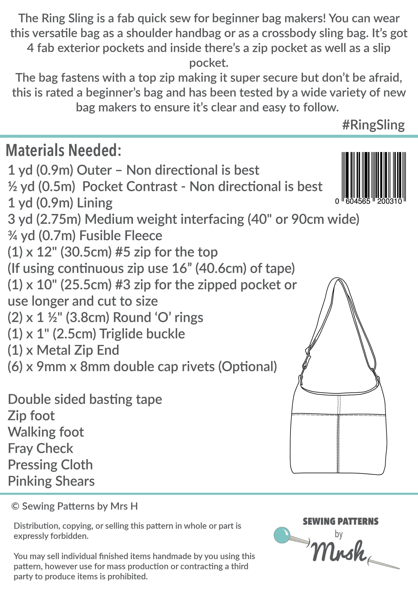 The Ring Sling PDF Sewing Pattern back cover