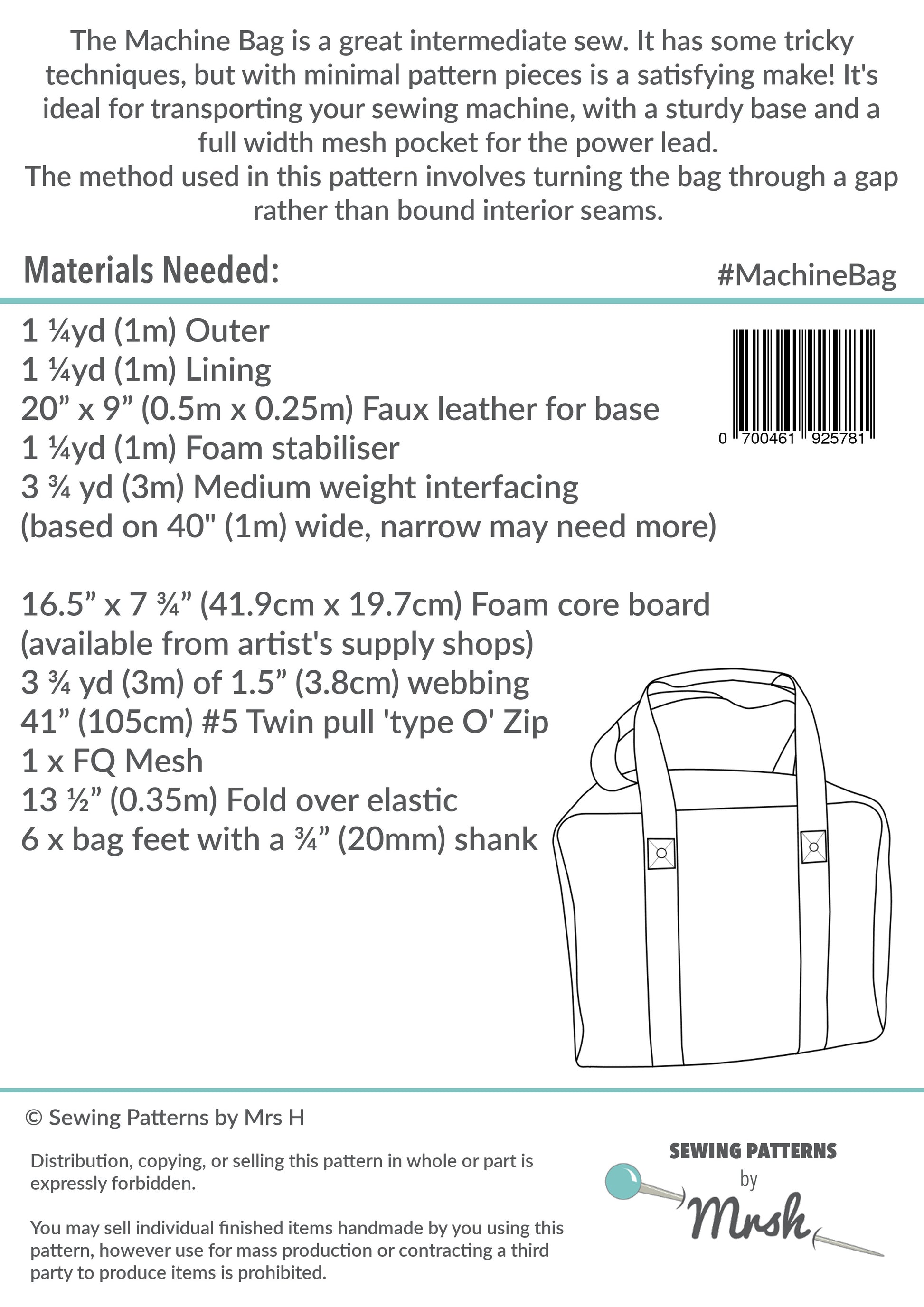 The Machine Bag PDF Sewing Pattern - back cover