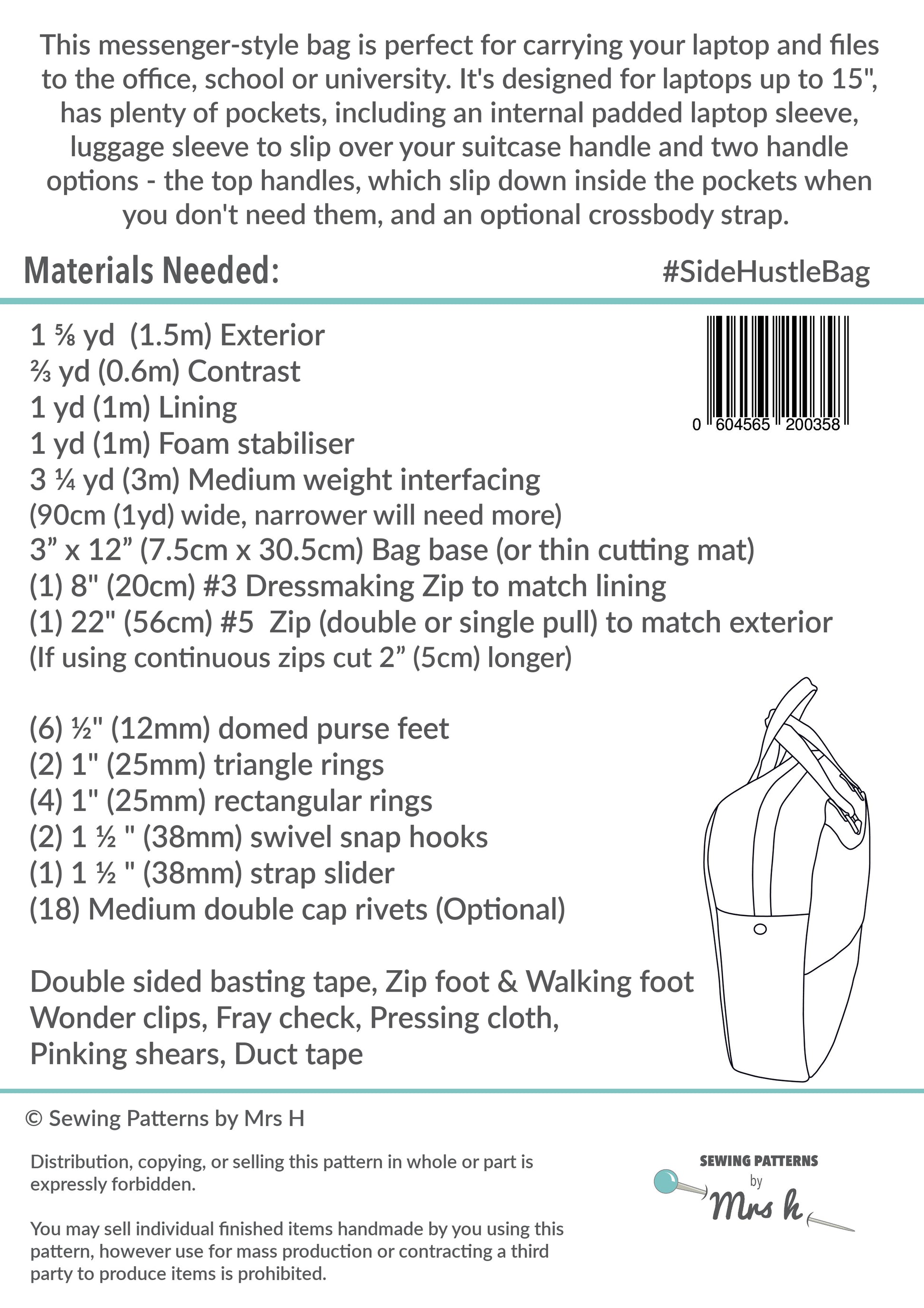 Side Hustle PDF Sewing Pattern rear cover page