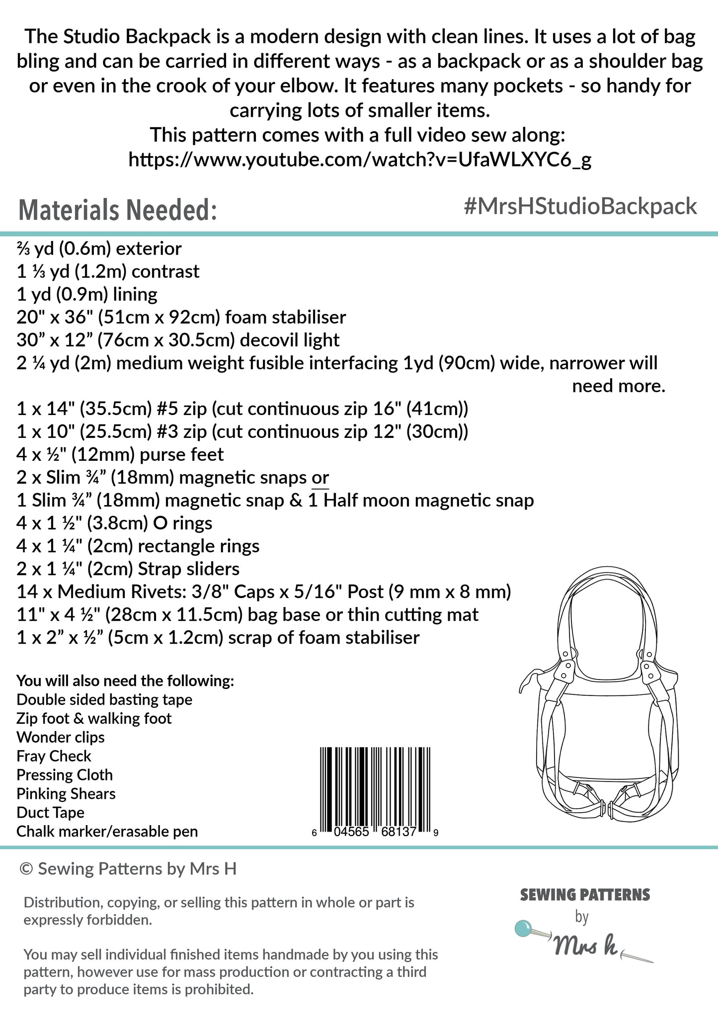 Studio Backpack PDF Pattern