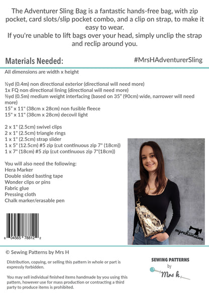 Adventurer Sling Bag Paper Sewing Pattern back cover