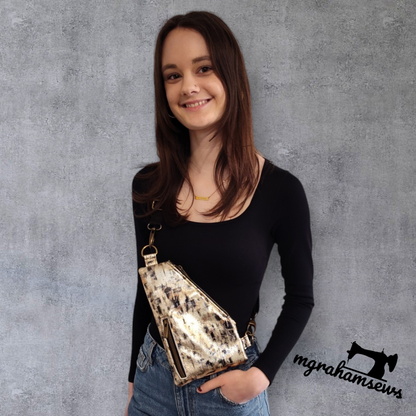Adventurer Sling Bag Paper Sewing Pattern made by MIchelle Graham, bag being worn