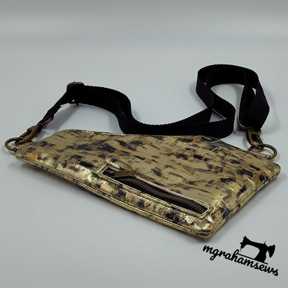 Adventurer Sling Bag Paper Sewing Pattern made by Michelle Graham Gold fabric