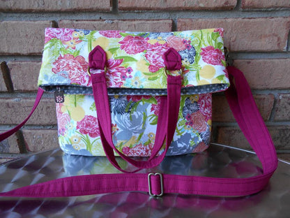 Amber Fold Over Bag Sewing Pattern , floral fabric