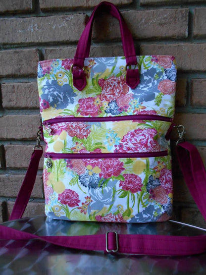 Amber Fold Over Bag Sewing Pattern , floral fabric open