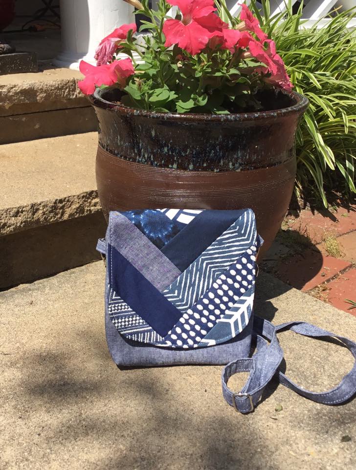 The Crossbody Bag PDF Sewing Pattern blue geometric fabric 