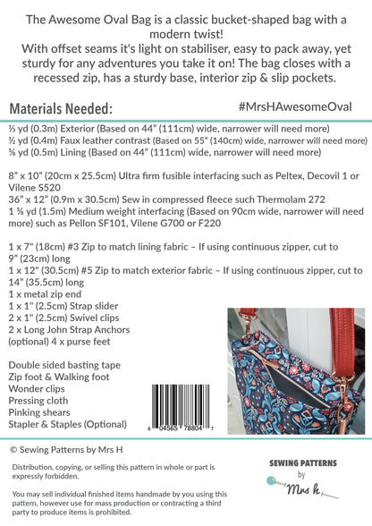 Awesome Oval Bag PDF Sewing Pattern back cover