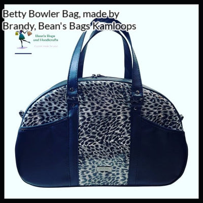 Betty Bowler Bag Sewing Pattern  made by Brandy Beans blue with leopard print 